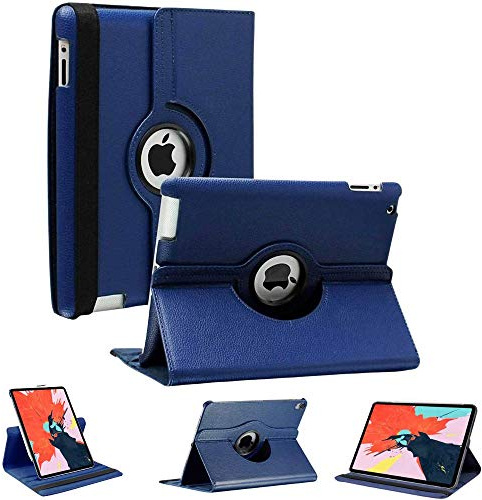 World Biz Rotating Case for iPad 2/ iPad 3/ iPad 4 (Old Model) 9.7'' - 360° Rotation Shockproof PU Leather Book Flip Folio Protection Cover With Auto Sleep/Wake (Navy)