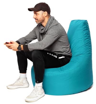 PATCH HOME Gamer Sessel Sitzsack Beanbag - 2 Größen - 25 Farben XXL - 80cm Durchmesser, 30cm Sitzhöhe, 90cm Höhe Türkis