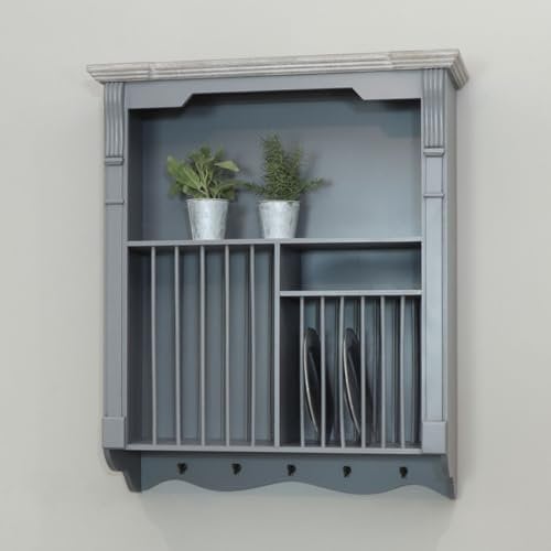 Melody Maison Grey Wall Mounted wooden Plate Rack
