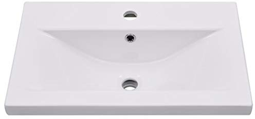 Festnight Lavabo Encastrado de Cerámica Lavabo Rectangular Sobre Encimera Lavabo de Baño Blanco 61x39,5x18,5 cm