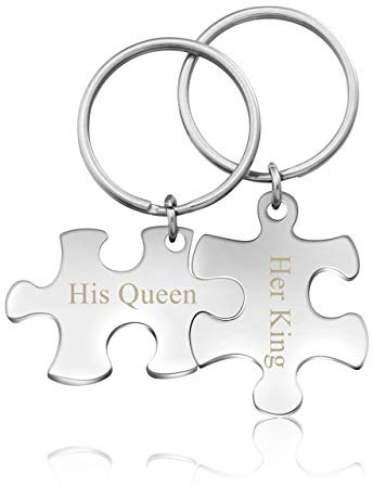Zysta Personalised Keyring Puzzle Matching Keyrings for Wome Men Couples Best Friends Cute Keychain Engraved Customized Stainless Steel Couples Keychain His and Her Jewelry Gifts Set