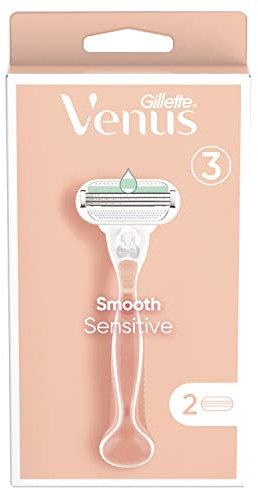 Gillette Venus Smooth Sensitive Rasoir Pour Femme - 2 lames, avec 3 lames qui épousent les courbes pour un rasage en douceur