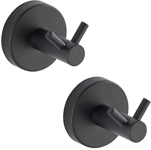 WENKO Wandhaken Duo Bosio Black, 2er Set, hochwertige Wandhaken aus lackiertem Edelstahl, Handtuchhaken für Bad, Gäste-WC & den gesamten Haushalt, Befestigung ohne bohren, Ø 5,5 x 5,5 cm, Schwarz matt