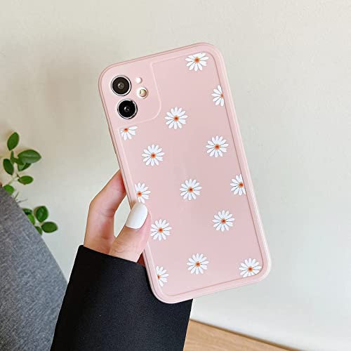 ZTOFERA TPU Back Case for iPhone 12, Daisy Pattern Glossy Soft Silicone Case, Slim Lightweight Protective Bumper Cover for iPhone 12 (6.1) - Pink