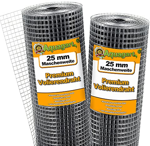 Aquagart® Volierendraht Hasendraht Drahtgitter Maschenweite 25mm, verzinkter Maschendraht-Zaun, robustes Schweißgitter (75m)