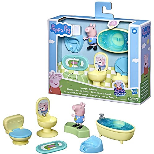 Peppa Pig Badezeit mit Schorsch, Vorschulspielzeug, Schorsch Wutz Figur und 6 Accessoires, für Kinder ab 3 Jahren F3768 Multi