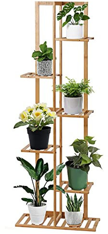 Youyijia Plant Stand Corner Indoor, Wooden Flower Pot Holder 6 Tiers 7 Potted, Multiple Storage Stand Unit Tall Display Rack Shelf Plant Holder for Outdoor Garden Patio Office Balcony