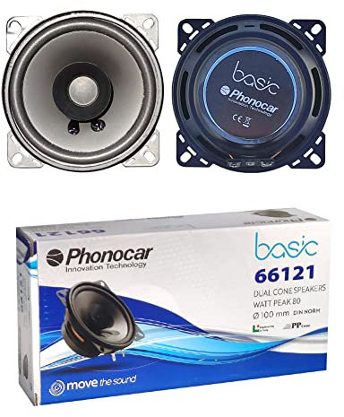 Speaker 2 Haut-PARLEURS Compatible avec PHONOCAR Basic 66121 Double cône 10 cm 100 mm 4'' de diamètre 20 Watt rms et 40 Watt Max 4 ohm 90 DB, la Paire