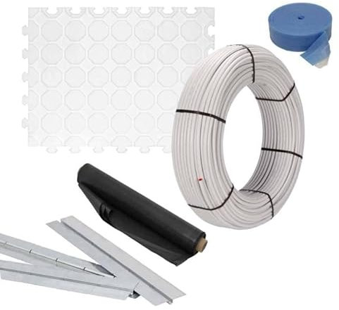 Fußbodenheizung Warmwasser Set 20m² Trockenestrich 25 mm Dämmplatte Alu-Verbund Rohr Zubehör