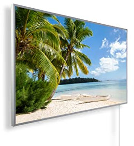 Bildheizung mit 300 Watt ✓ mit 5 Jahre Herstellergarantie ✓ überhitzungsschutz ✓ Infrarotheizung mit Motiv: Palmen und Meer ✓ inkl. Thermostat