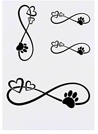 4 x 'Infinity Hearts & Paw' Temporary Tattoos - Water Resistant, Skin-Safe, Non-Toxic Transfers, Mixed Sizes (TO00046461)