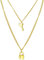 JewelryWe Schmuck Halskette Herren Damen Edelstahl Schloss Schlüssel Anhänger mit Gravur 2-lagig Layer Kette Choker für Männer Frauen Gold