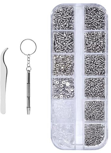 Kit de Réparation de Lunettes Kits et Outils de réparation,1100 Pcs Assortiment de Vis et écrous pour Lunettes pour Vis en Acier Inoxydable pour Montres, Lunettes de Soleil, Monocles