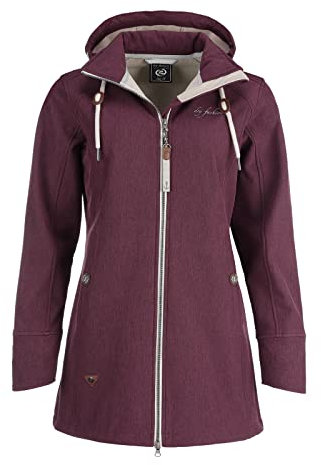 Dry Fashion Damen Softshell Mantel Sellin Meliert - Softshell-Jacke Outdoorjacke Atmungsaktiv Kapuze Wind- und Wasserabweisend in Beere Größe 44