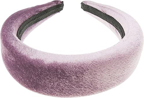 Womens Girls Puffy Occasion Wedding Bridal Party Birthday Christmas Evening Wide 4cm Thick High Bump Padded Velvet Velour Hair Hairband Accessories Headband Alice Band (Dark Lilac)