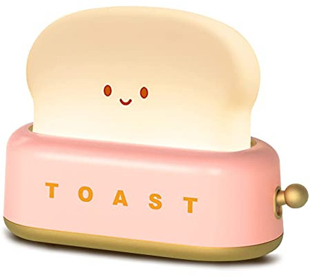 PKKP Toast Nachtlicht Kinder, Süßes LED Nachtlicht mit USB Wiederaufladbar und Timer, Tragbare Schlafzimmer-Nachttischlampe für Teen Teen Girls Boys Ladies (rosa)