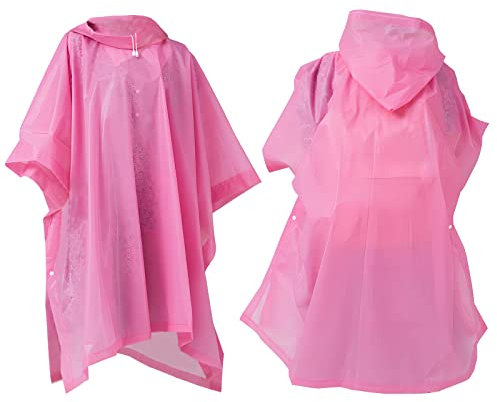 Fayemint 2 Pezzi Poncho Impermeabile, Portatile Mantella Antipioggia, Poncho Impermeabile Rosa, per Campeggio, Escursionismo, Ciclismo, Pesca (Rosa)