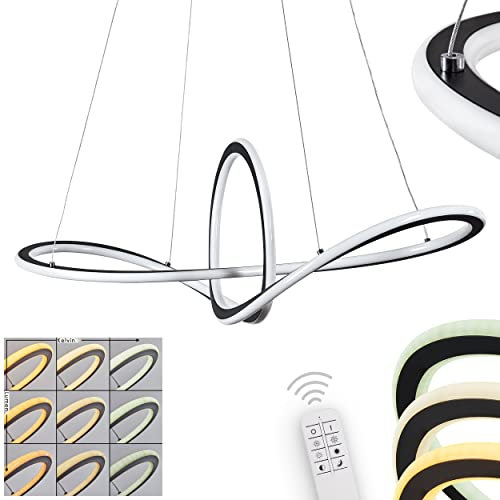 LED Pendelleuchte Zibreira, dimmbare Hängelampe aus Metall/Kunststoff in Schwarz/Weiß, verstellbare Hängeleuchte dimmbar/Lichtfarbe änderbar m. Fernbedienung, LED 53 Watt, 4700 Lumen, 2700-5500 Kelvin