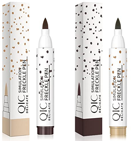 Penna Lentiggini, Freckles Pen Lentiggini Finte Penna per Lentiggini, Penna per Trucco Lentiggine, Naturale Penna Puntini Morbida Impermeabile a Lunga Durata per Trucco (Marrone Chiaro+Marrone Scuro)