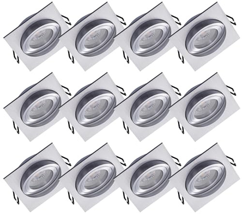 Oktaplex 12er Set Einbaustrahler Lyon LED Modul schwenkbar 4,8W | 4000K Neutralweiß, 230V, 380lm, Aluminium eckig Deckenspots Einbaudurchmesser 80mm