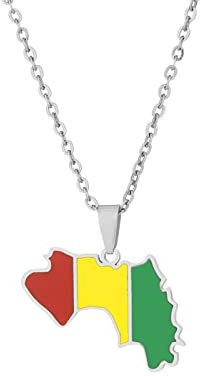 JEDTAKCT Guinea-Karte Mit Flagge-Anhänger-Halskette – Tropfen-Öl-Welt, Ethnischer Stil, Schlüsselbeinkette, Unisex, Patriotischer Charm-Schmuck, Pullover-Kette Für Paare, Geometrie-Halskette, Weiß,