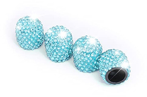 CGEAMDY 4 PCS Universal Auto Ventilkappen, Kristall Diamant Ventilkappen, Kristall Strass Autoreifen Kappen, Reifenventil Staubkappen Fahrradreifenventilkappen (Blau)