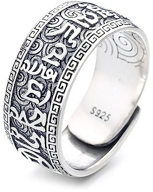 Lllunimon Vintage 925 Sterling Silber Lotus Ringe Om Mani Padme Hum Schrift Buddhistische Ring Für Frauen Männer Einstellbare Finger Ring Geschenk