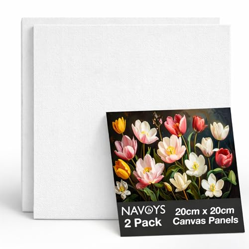 20cm Blank Canvas Panel for Artists Painting with Acrylic, Oil or Water Based Paint, Double Primed, Pack of 2 (20cm Square Canvas Panel)