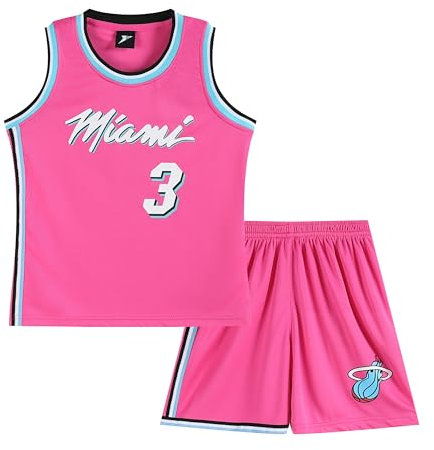 Huniam Maillots De Basketball Débardeur Actif et Ensemble Court pour Garçons, Tenue Basket Enfant, Gilet+Shorts (Rose, 5-6 ans)