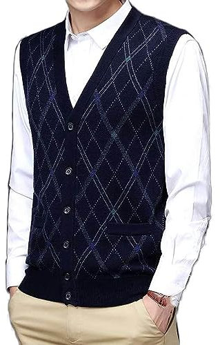 Cardigan Da Uomo In Maglia Di Filato Di Lana, Classico Gilet Con Scollo A V A Rombi In Autunno E Inverno, Gilet In Misto Cashmere Da Uomo Casual, Maglieria Da Uomo, Maglione Cardigan, Canott