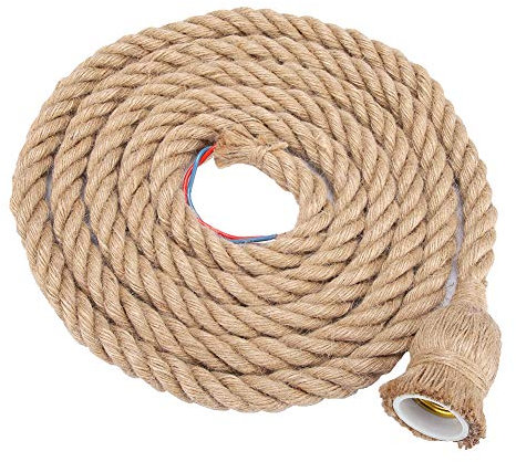 3m Pendant Light Fitting, Hemp Rope Ceiling Light Base, E27 Pendant Lamp Bulb Holder, Suspension Braided Flex Pendant Light, Rope Lights, Pendant Light Ceiling Lighting Fitting 85-265V
