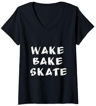 Wake, Bake, Skate//Skateboard/Skate Life//Skater/Rip T-Shirt mit V-Ausschnitt