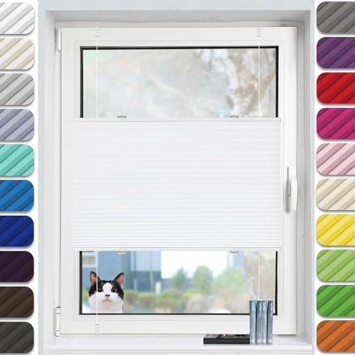 Plissee Klemmfix ohne Bohren 115 x 210 cm Blickdicht Sichtschutz Sonnenschutz Jalousie für Tür & Fenster, inkl Befestigungsmaterial, für Fenster & Tür, Weiß