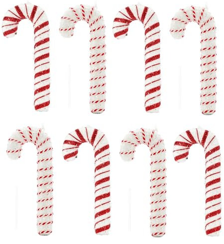 Geschenkestadl 8 Stück Zuckerstange XL 30 cm groß Rot Weiß Weihnachtanhänger Glitzer Weihnachtsdeko Zuckerstangen
