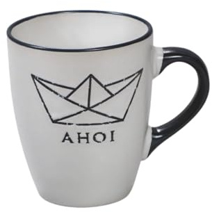 Maritimes Steingut-Geschirr in weiß – Henkel-Tasse, Papierboot, 350 ml | Mix & Match Serie aus Keramik - nautische Motive zum Kombinieren - Küchenzubehör, Geschenkartikel – Seaside No.64