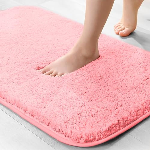 wyewye Mikrofaser-Badematte, 2 cm, super dick, super saugfähig, Badezimmerteppich, Mikrofaser-Badematte, 40 x 60 cm, Rosa