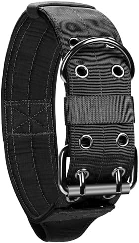 OneTigris 5cm Breites Hundehalsband mit Griff und Patch für Große Hunde Schwarz XL