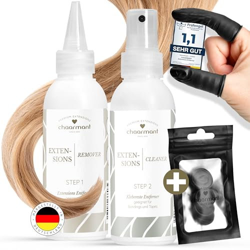 chaarmant Extensions Profi Set Tape Remover Klebereste Entferner Spray 125ml extra stark [Made in Germany] Zitronenöl Bonding Lösungsmittel Tape Extensions Echthaar doppelseitiges Klebeband Entferner