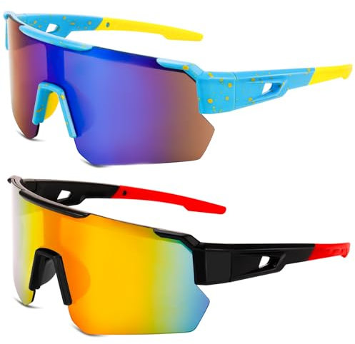 Jostift 2 Stück Schnelle Brille, Fahrradbrille UV400 Sonnenbrille Fahrrad Sonnenbrille Radbrille Laufbrille Sport Sonnenbrille für Herren Damen Rennrad Fahrrad MTB Laufen Golf