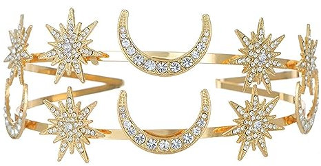 Doppelschichtiges Mond-Stern-Hochzeits-Stirnband, Strass, Haarband, Diadem, Kristalle, Kopfschmuck, Party-Kopfschmuck, Haardekoration, Mond-Stern, Stirnband, Schmuck, Haar-Accessoires
