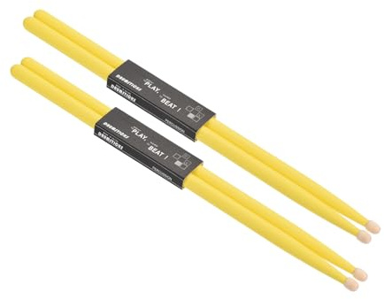 QUARKZMAN 2 Paar Drumstick 5A Ahornholz Schlagzeug Sticks mit Griff Gelb | Rutschfestem Klassischer Drumstick mit Holzspitze für Schlagzeug Musikinstrument Percussion