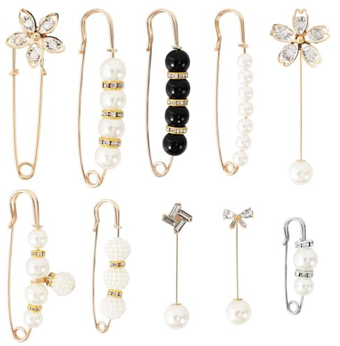 8 Stück Brosche Damen Broschen für kleidung Sicherheitsnadel Brautkleid mit Faux Strass und Perle für Kostüm Zubehör Schals Pullover Clips