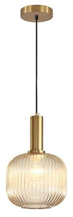 Tropibed Industrielle Vintage Pendelleuchte, e27 Glas Hängelampe, Lampenschirm aus Gestreiftem Glas Retro Deckenleuchte Hängelampe für Esszimmer Schlafzimmer Küchen Kronleuchter (Bernstein, 20cm)