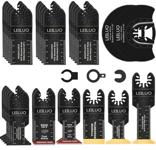 LEILUO 32 Pcs Multitool Accessories Kit for Wood Nails Drywall Cutting Universal Oscillating Saw Replacement with Storage Bag Compatible with DeWalt Dremel Makita and More