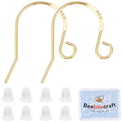 Beebeecraft 5 Pairs/Box Real 18K Gold Plated 925 Sterling Silver Ear Wires French Earring Wires Fish Hook Earring Hooks with Ear Nuts and Loop Earring Findings for Jewelry Making Supplies DIY Crafts
