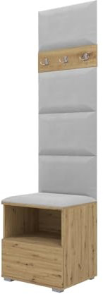 RAVIO Garderoben-Set NELA IV Kompakte Flurgarderobe, 50cm Wand-Garderobe mit Gepolstertes Paneel/Wandpaneel (Artisan Eiche + Hellgrau (Trinity 32))