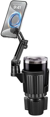 This Hill Magnetic Cup Holder Phone Mount, Compatible with MagSafe, 4.1 Base Adjustable Height Car Cup Holder Compatible with iPhone 16 Pro Max / 15/14 / 13/12 Series, Secure Fit for Car or SUV