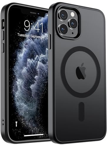 SUPFINE Magnetic for iPhone 11 Pro Max Case (Compatible with MagSafe) (Military Grade Drop Protection) Translucent Matte Shockproof Phone Cover,Black