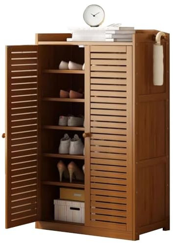 Armoire De Rangement De Chaussures en Bambou à 6 Niveauxà 2 Portes,Organisateur Chaussures Autoportant,Meuble à Chaussures en Bois,pour La Maison,Couloir,L'EntréE,Chambre Coucher