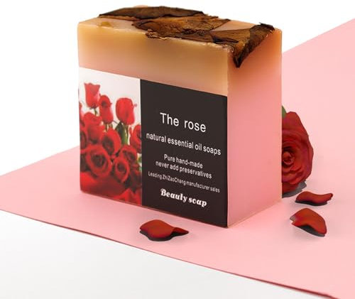 Shefave Seifen Aloe Vera, Natürliche Seife für Gesicht und Körper, Premium Soap Face Wash Bar Soap, Duschseife für alle Hauttypen, Handgemacht Seifen, Aloe Vera Festes Duschgel, 100g (Rose)